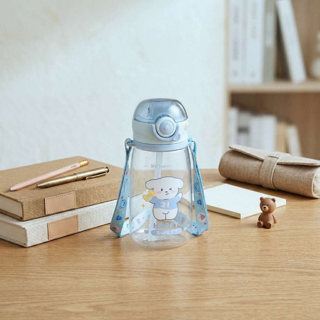 Kawaii Animal Print Water Bottle for School