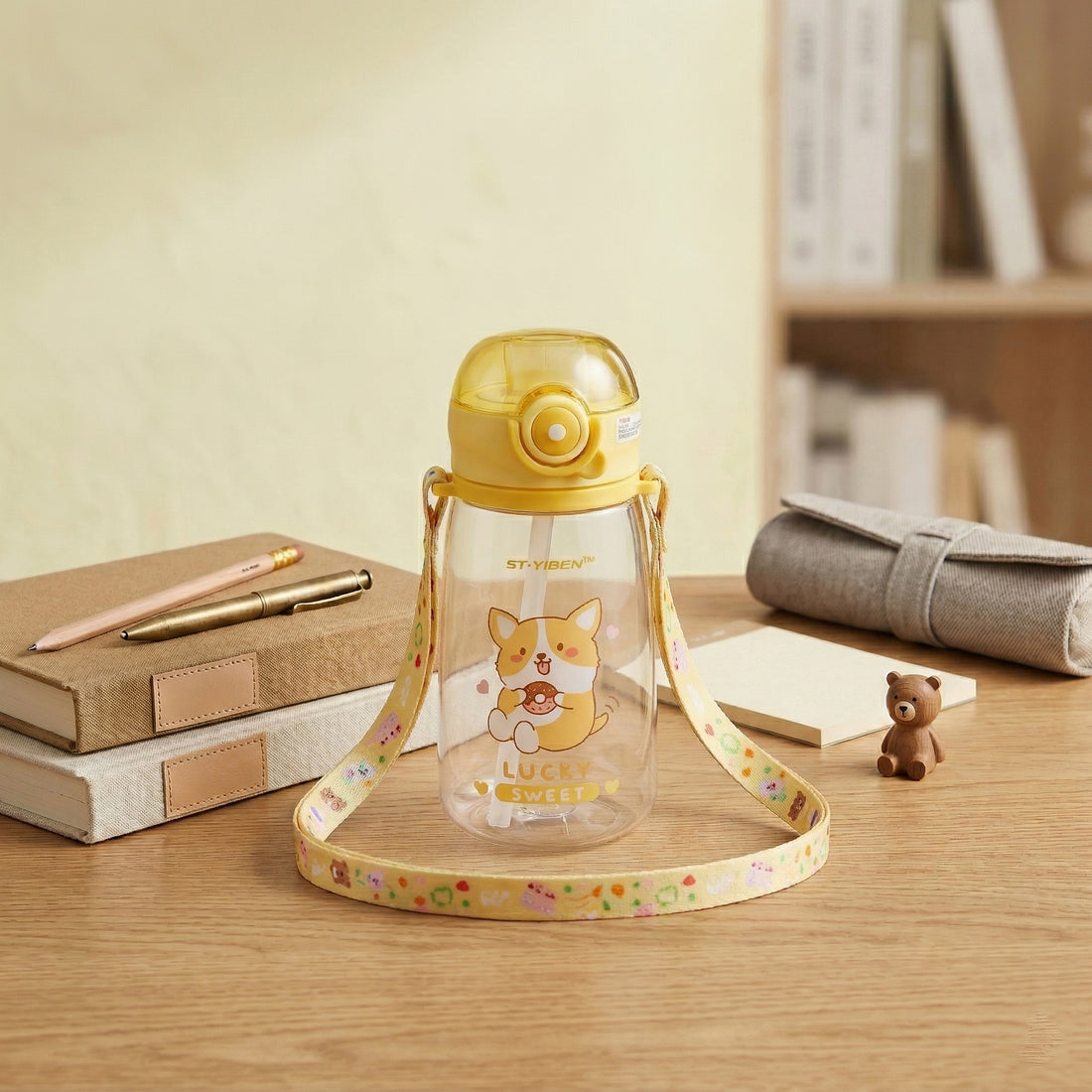 Kawaii Animal Print Water Bottle for School